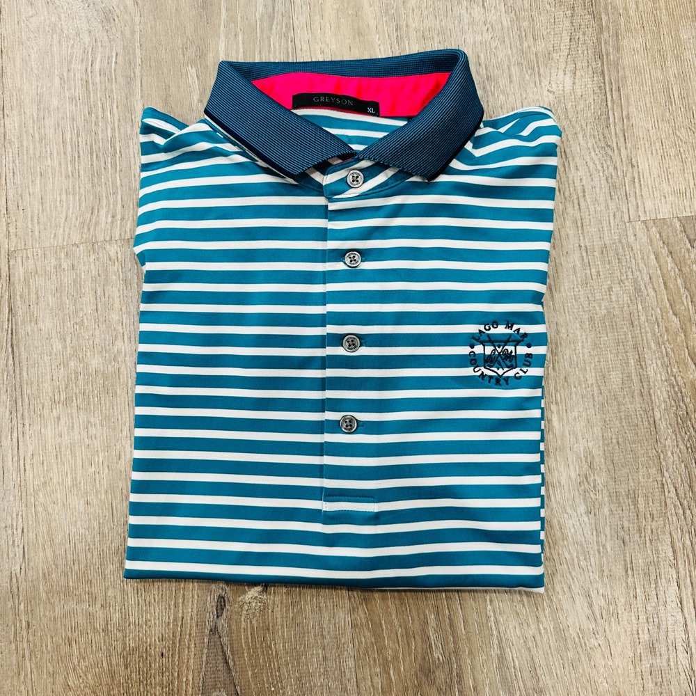 Greyson Polo Mens XL Teal White Striped Lago Mar Country Club Golf Polo Shirt - Picture 11 of 16